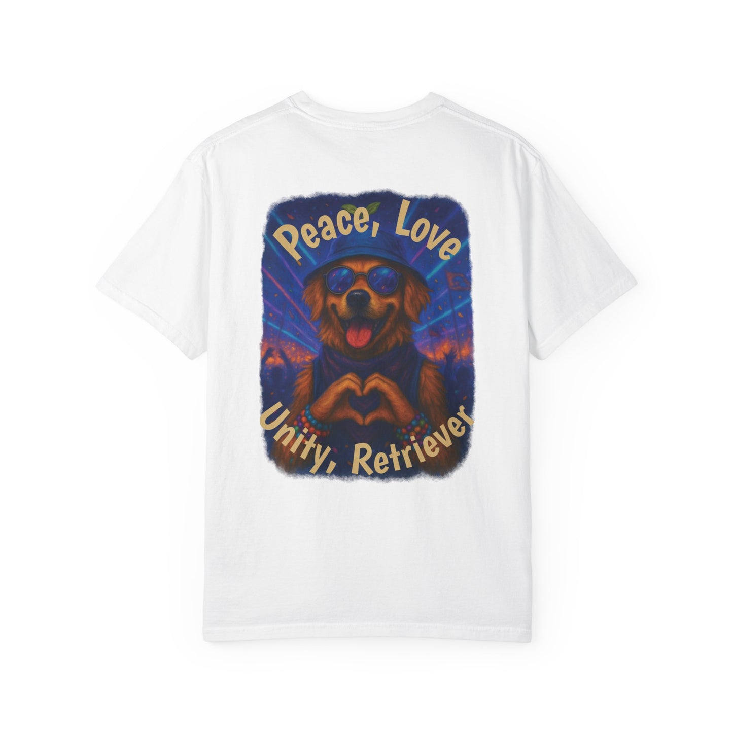 Ravers: Peace, Love, Unity & Retrievers Tee – Comfort Colors® Garment Dyed Shirt