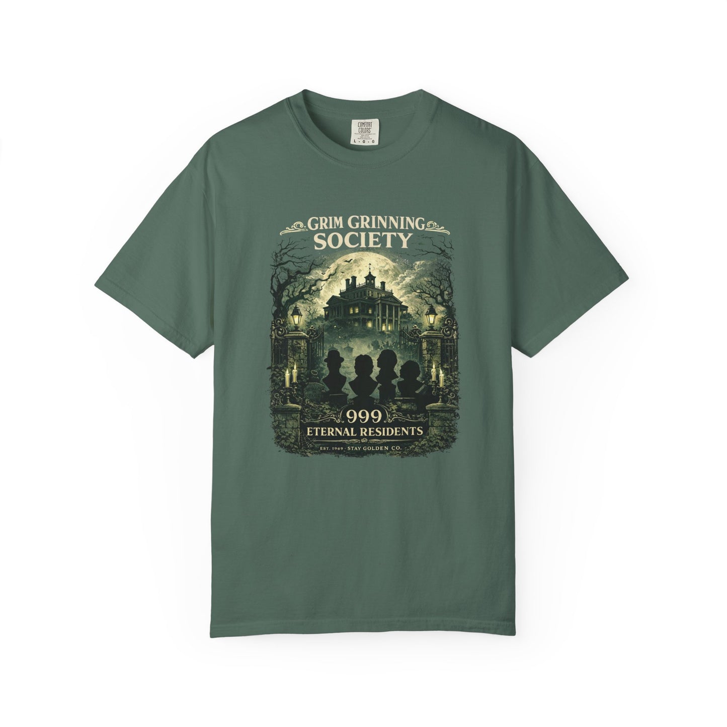 Grim Grinning Society Tee – 999 Eternal Residents | Stay Golden Co.