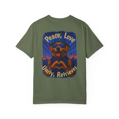 Ravers: Peace, Love, Unity & Retrievers Tee – Comfort Colors® Garment Dyed Shirt