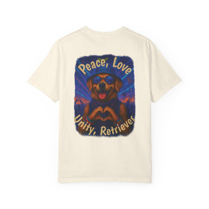 Ravers: Peace, Love, Unity & Retrievers Tee – Comfort Colors® Garment Dyed Shirt
