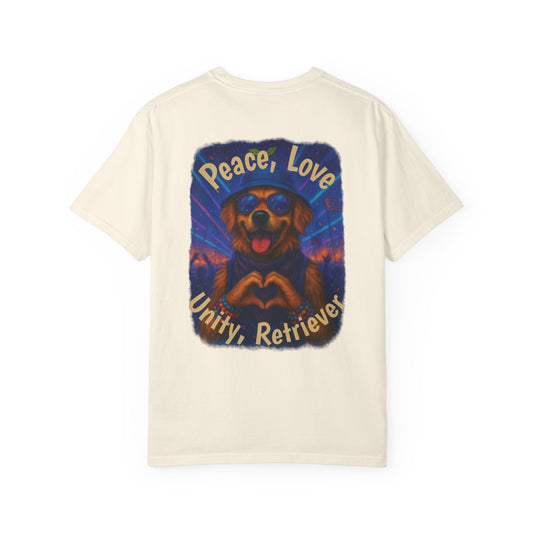 Ravers: Peace, Love, Unity & Retrievers Tee – Comfort Colors® Garment Dyed Shirt