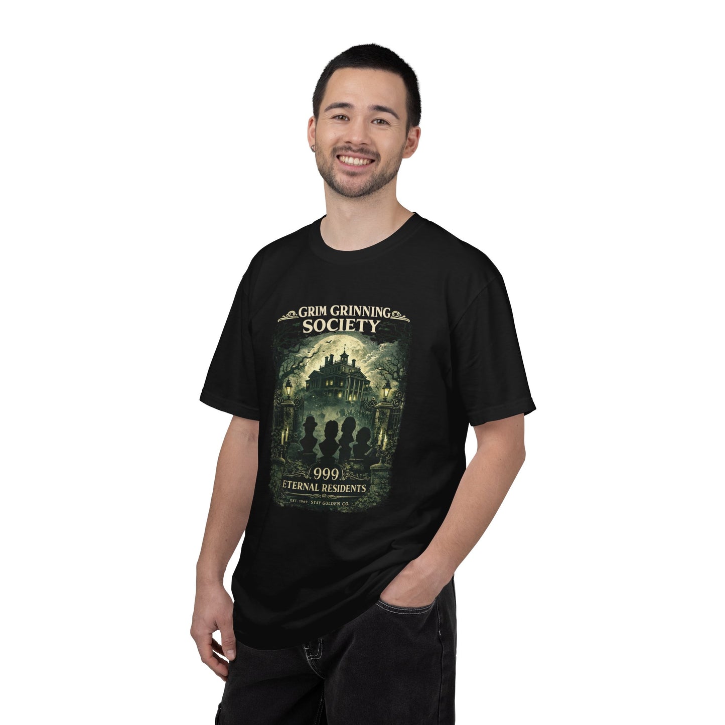 Grim Grinning Society Tee – 999 Eternal Residents | Stay Golden Co.