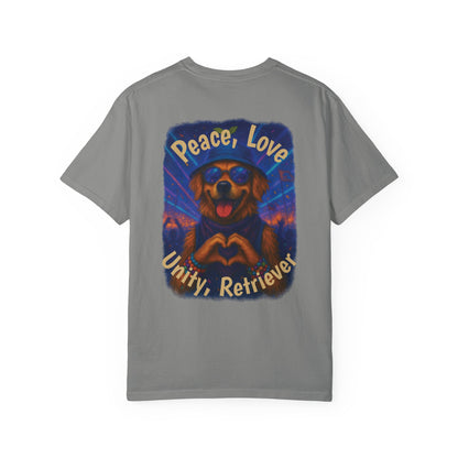Ravers: Peace, Love, Unity & Retrievers Tee – Comfort Colors® Garment Dyed Shirt
