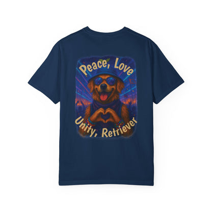 Ravers: Peace, Love, Unity & Retrievers Tee – Comfort Colors® Garment Dyed Shirt